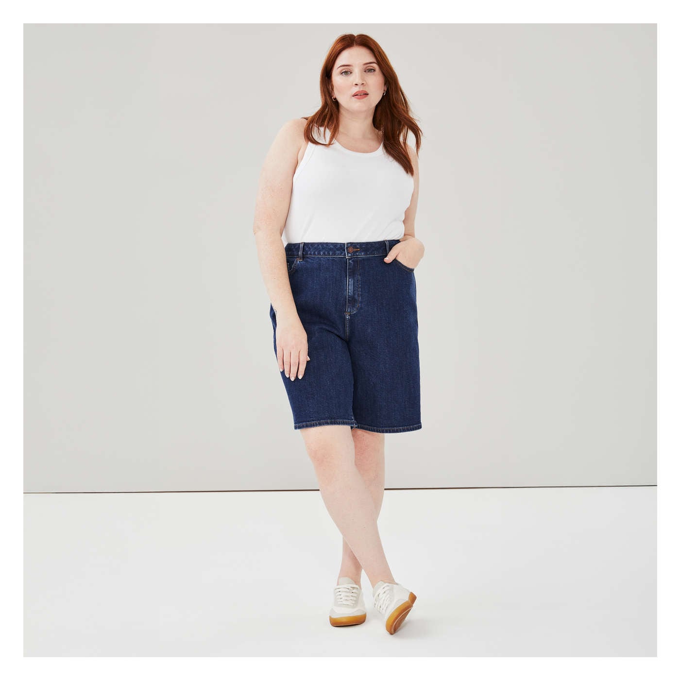 【KOOLOSET】Grayish Washing Bermuda Denim Women's Grey Wash Long Bermuda Denim Shorts | Bash